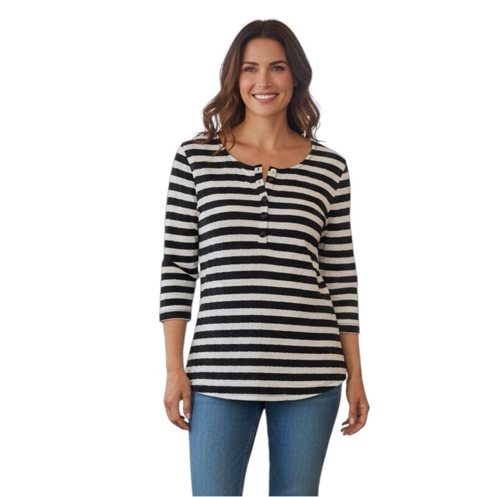 Karl Lagerfeld stripped nautical business casual 3/4 sleeve shirt